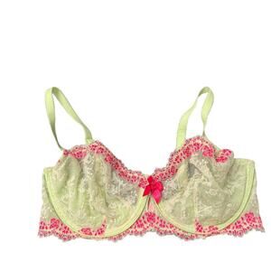 Victoria’s Secret Green/Pink Lace Bra Sheer Mesh Underwire Y2K Coquette 36D